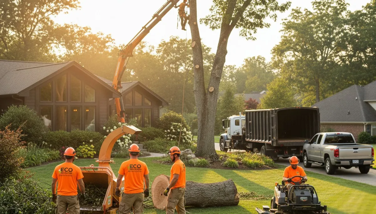 Professional lawn and tree service crew working in Indianapolis, IN yard maintenance project